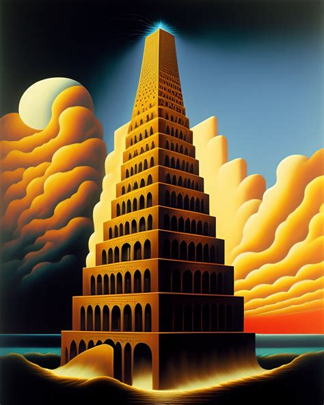 Lexica Tower Of Babel Being Struck By Lightning Painted By Rene Magritte