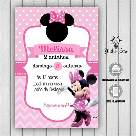 Convite Virtual Minnie Rosa Elo Produtos Especiais