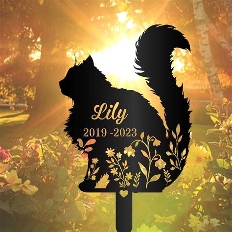 Dinozozo Floral Fluffy Cat Grave Marker Garden Stakes Cat Memorial Gift