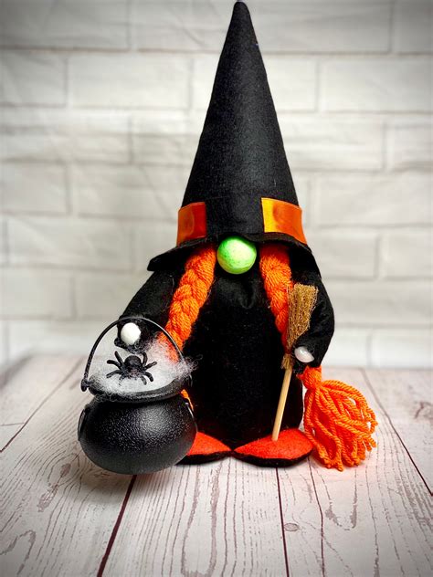 Handmade Witch Gnome With Cauldron And Broom Nordic Gonk Etsy