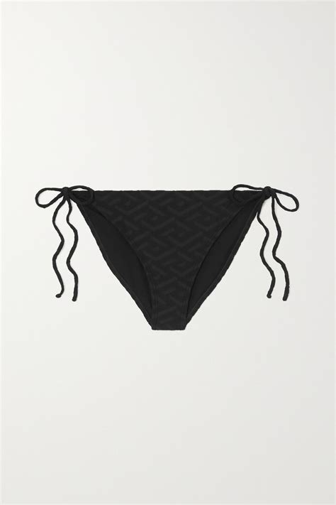 Versace Black Stretch Terry Jacquard Bikini Bottoms Editorialist