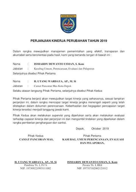 PDF PERJANJIAN KINERJA PERUBAHAN TAHUN 2019panmas Depok Go Id Aset