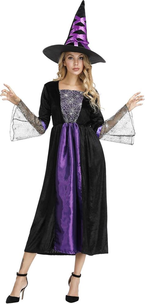 Damen Wicked Hexenkost M Lange Hexe Zauberin Klassisches Kleid Mit Hut