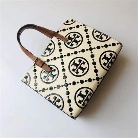 Tory Burch T Monogram Contrast Embossed Small Tote Bag H9 9xW12 6xD5