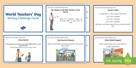 3 6 World Teachers Day Writing Challenge Cards