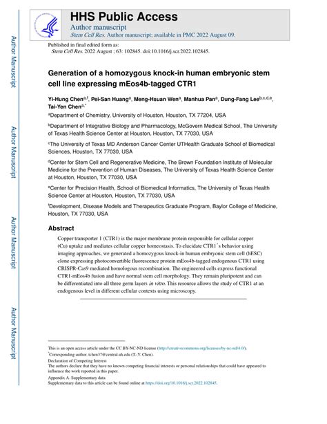 Pdf Generation Of A Homozygous Knock In Human Embryonic Stem Cell