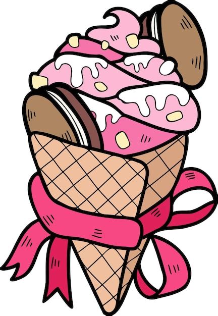 Premium Vector Hand Drawn Strawberry Ice Cream Cone Illustration