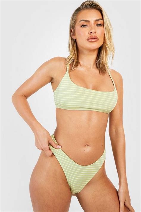 Womens Nautical Rib Scoop Bikini Set Boohoo Uk