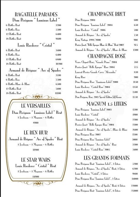 Bagatelle New York drinks menu - Club Bookers NYC