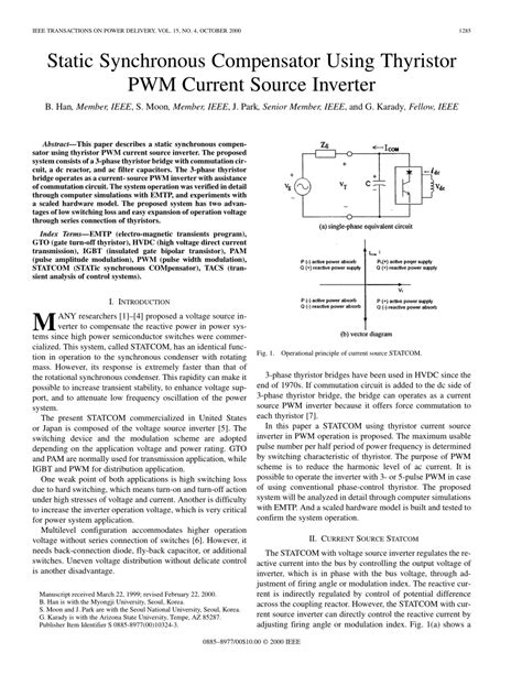 Pdf Reactive Power Compensator Using Thyristor Pwm Current Source