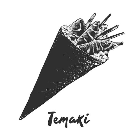 Premium Vector Hand Drawn Sketch Of Temaki Roll In Monochrome