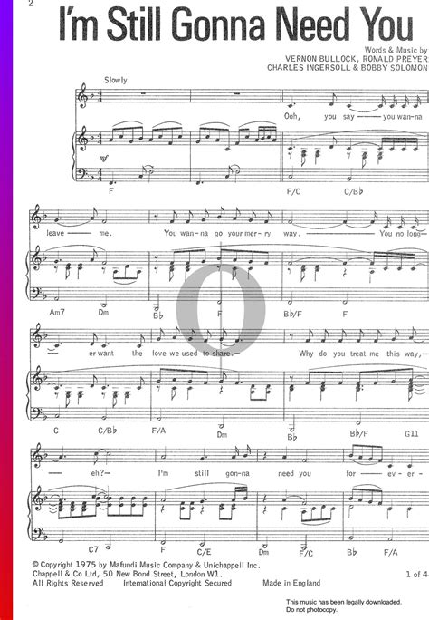 I M Still Gonna Need You The Osmonds Piano Sheet Music Oktav