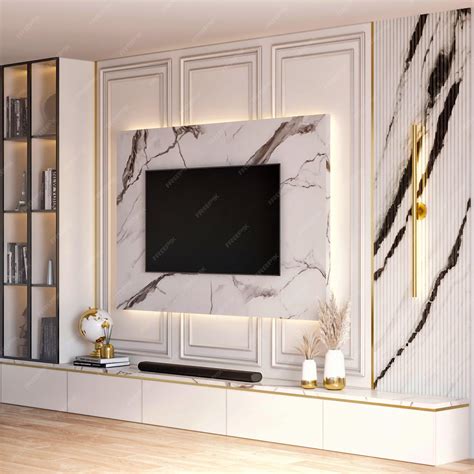 Premium Photo | 3d render modern luxury tv wall interior furniture design inspiration