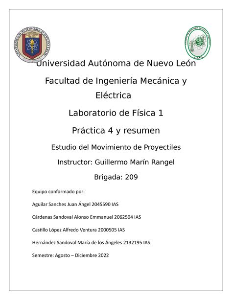 Equipo 1 Practica 4 LAB Fisica Universidad Autónoma de Nuevo León