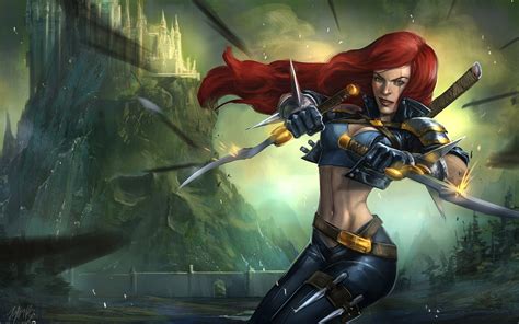 Katarina League Of Legends Warriors Swords Redhead Girl Hd