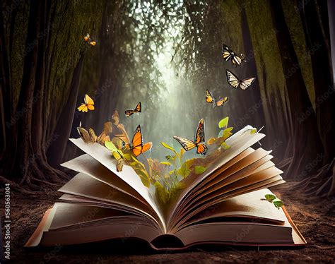 An Open Book With Butterflies Coming Out Of It Ideal For Fantasy And