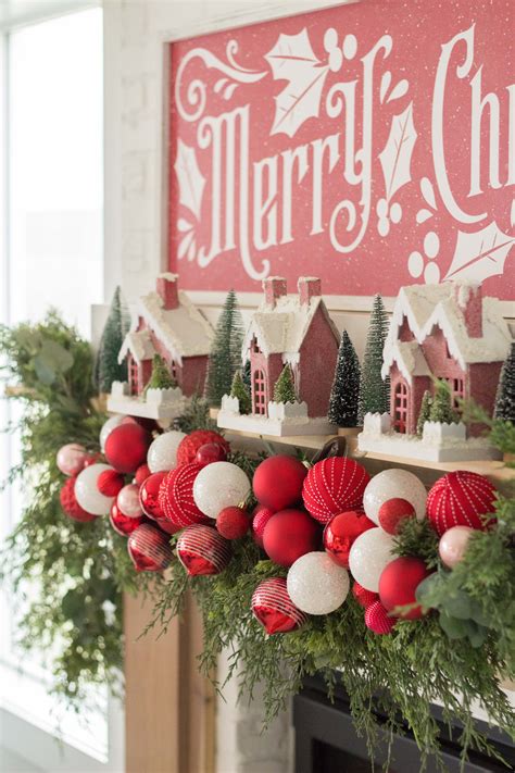 Red And White Christmas Mantel Handmade Farmhouse