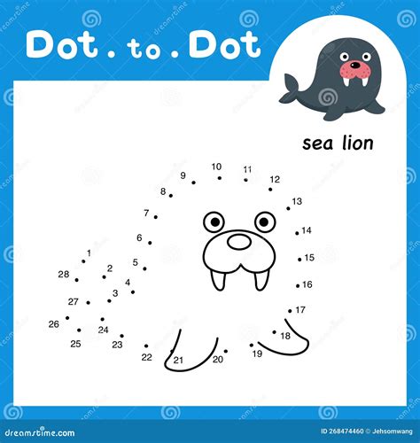 Dot To Dot Educational Game And Coloring Book Of Sea Lion Animal Stock