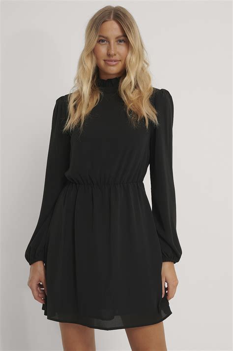 High Neck Elastic Waist Mini Dress Black Na