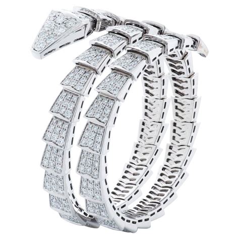 Bulgari Double Coil Diamond Serpenti Viper Bracelet In K White Gold