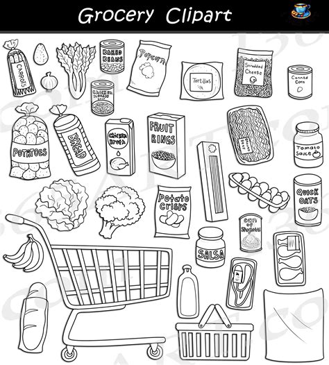 Grocery Shopping Cart Clipart Set Download - Clipart 4 School