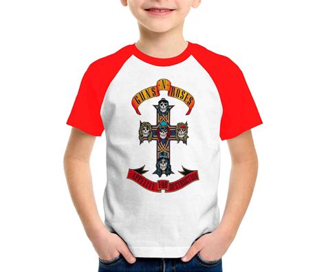 Camiseta Infantil Guns N Roses Rock Ragan Vermelha Elo