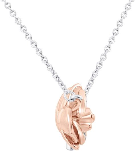 Amazon.com: Enchanted Disney Belle's Rose Diamond Necklace 1/20ctw ...