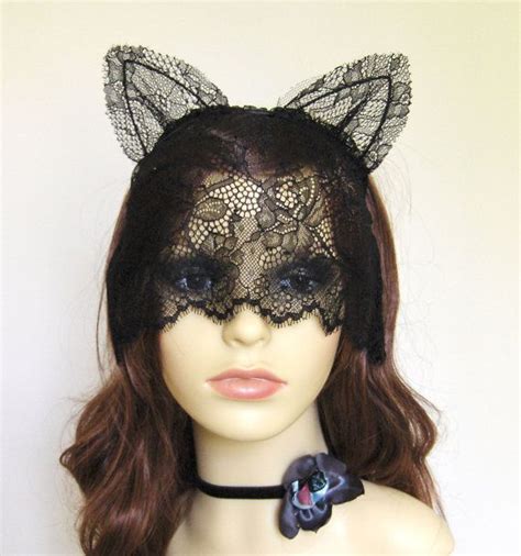 Black Lace Cat Ears Headband Veiled Uk By Talulahblue On Etsy Cat Ears Headband Headband