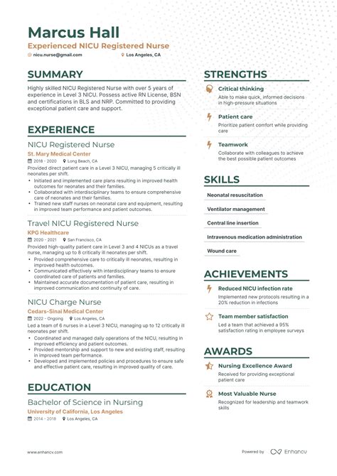 5 Nicu Nurse Resume Examples And Guide For 2024