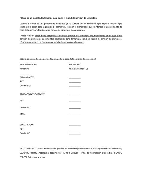 281 Cómo es un modelo de demanda para pedir el cese de la pensión de