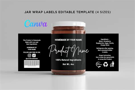 Printable Jar Label Wrap Around Stickers Mason Jar Labels Container