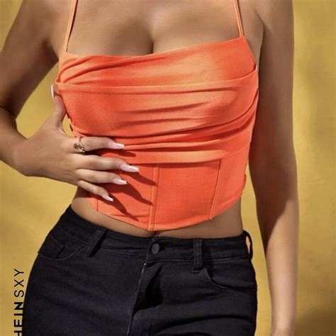 Neon Orange Cropped Top Corset Style Good Condition Depop