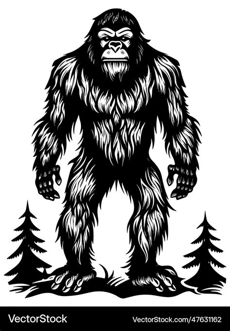 Bigfoot On White Linocut Royalty Free Vector Image