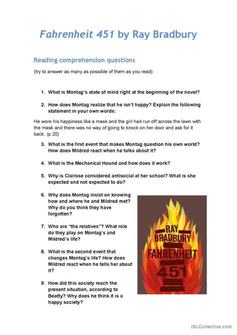 Fahrenheit 451 reading assignment re Español ELE hojas de trabajo pdf