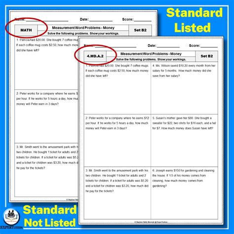 Measurement Word Problems Worksheets - Money - ExperTuition