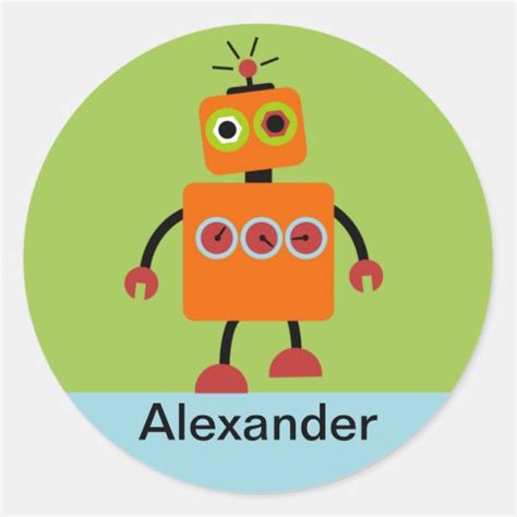 Personalized Robot Name Stickers Labels Classic Round Sticker Zazzleca