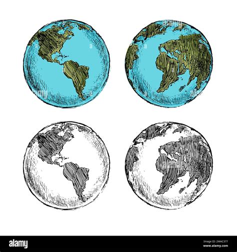 Vector Single Sketch Globe Illustration Isolation On White Background