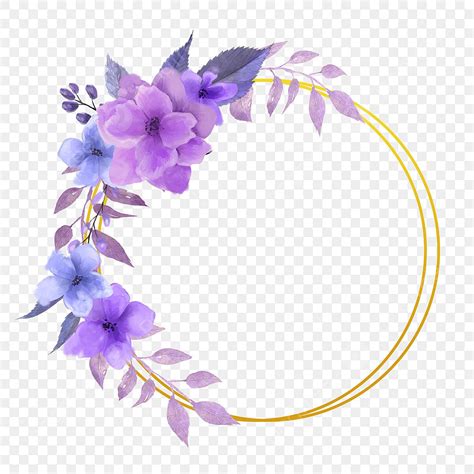 Violet Flower Watercolor Wedding Round Border PNG