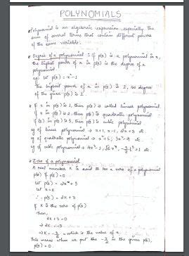 Maths Polynomials Handwritten Notes PDF Polynomials Handwritten