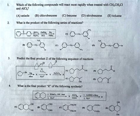 Solved Which Of The Following Compounds Will React Most Rapidly When