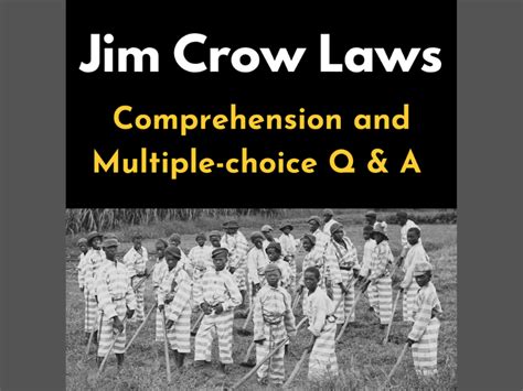 Jim Crow Laws Reading Comprehension With Multiple Choice Questions