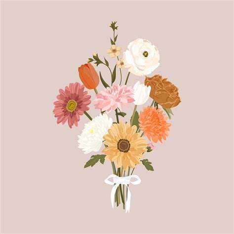 Aesthetic Flower Bouquet Clipart Realistic Premium Vector