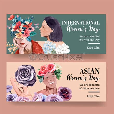 Women Day Banner Design With Women Watercolor Illustration Stock