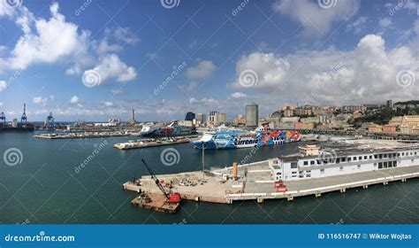 Cruise And Cargo Port In Genoa Italy Editorial Photography Image Of