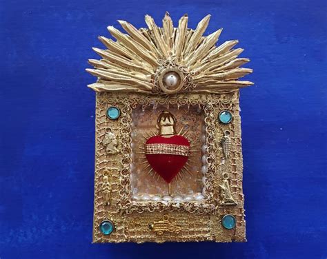 Handmade Nicho Heart Sacred Heart Shrine Wall Hanging Nicho Folk Art