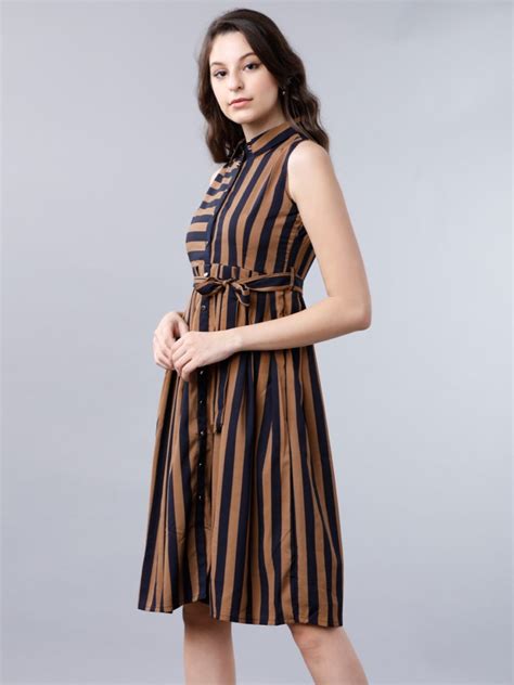 Buy Tokyo Talkies Navy Blue Striped Fit Flare Dress For Women Online