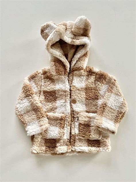 Casaco Infantil Pel Cia Teddy Xadrez Caramelo Capuz Roupa De Beb