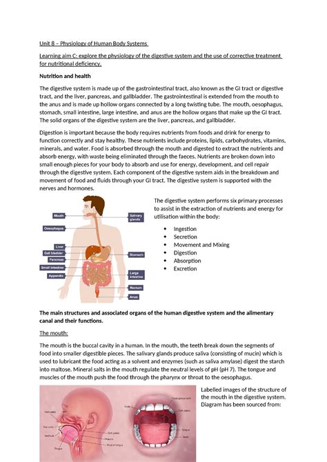 Unit 8 Digestive System Unit 8 Physiology Of Human Body Systems Learning Aim C Explore