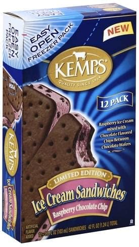 Kemps Raspberry Chocolate Chip Ice Cream Sandwiches 12 Ea Nutrition