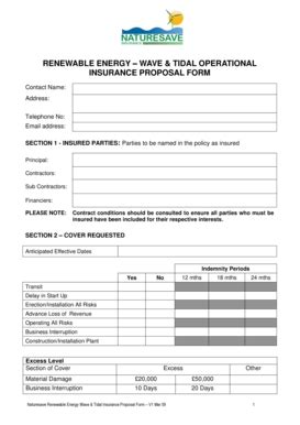 Fillable Online Renewable Energy Wave Tidal Operational Insurance